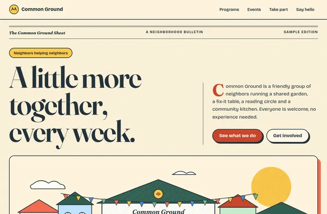 Current homepage screenshot of Common Ground Collective, a fictional website design demo