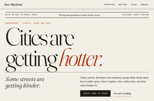 Current homepage screenshot of Ines Marlowe, a fictional website design demo